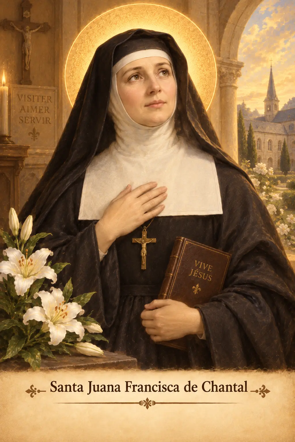 Estampa devocional de Santa Juana Francisca de Chantal