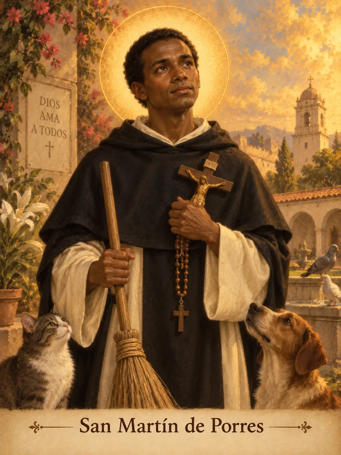 Estampa devocional de San Martín de Porres