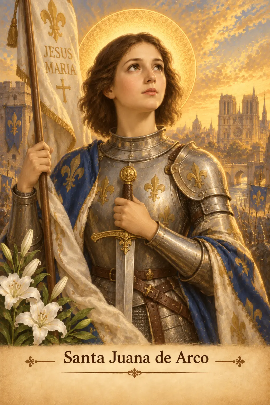 Estampa devocional de Santa Juana de Arco