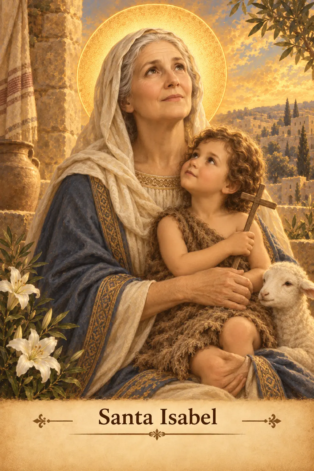 Estampa devocional de Santa Isabel, madre de San Juan Bautista