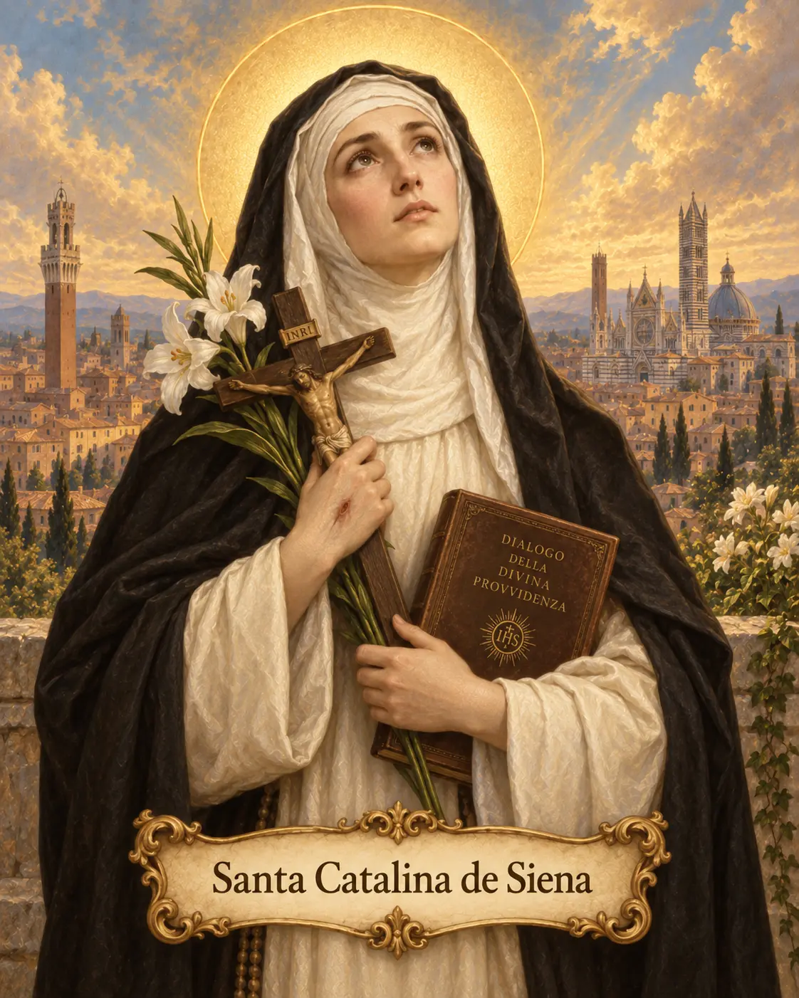 Estampa devocional de Santa Catalina de Siena