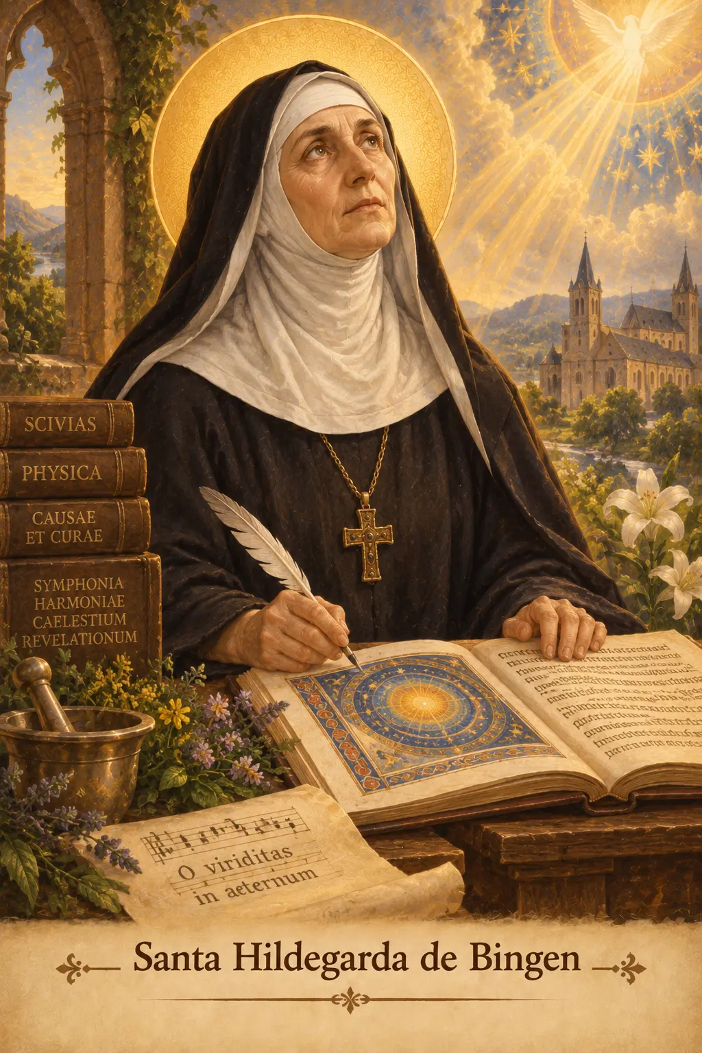 Estampa devocional de Santa Hildegarda de Bingen