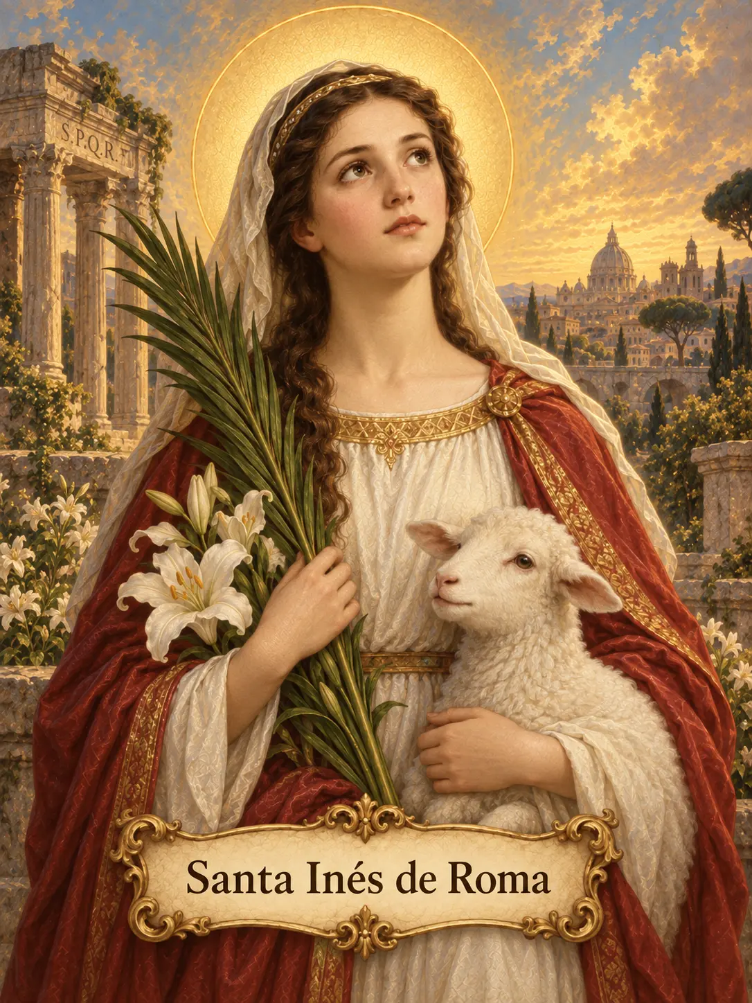 Estampa devocional de Santa Inés de Roma