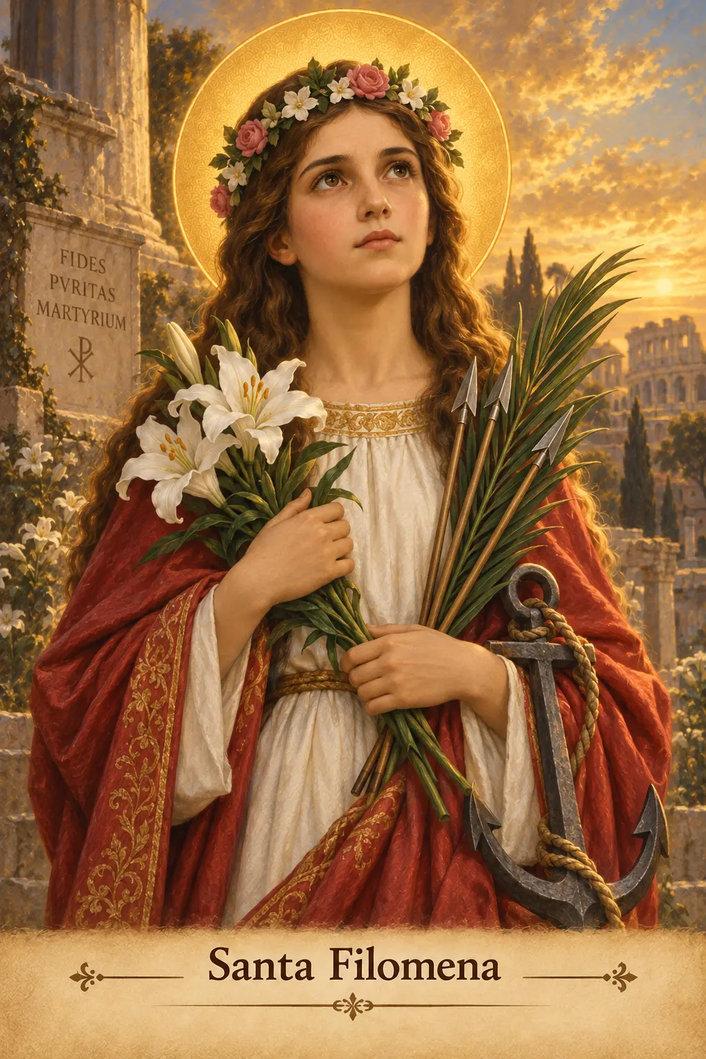 Estampa devocional de Santa Filomena