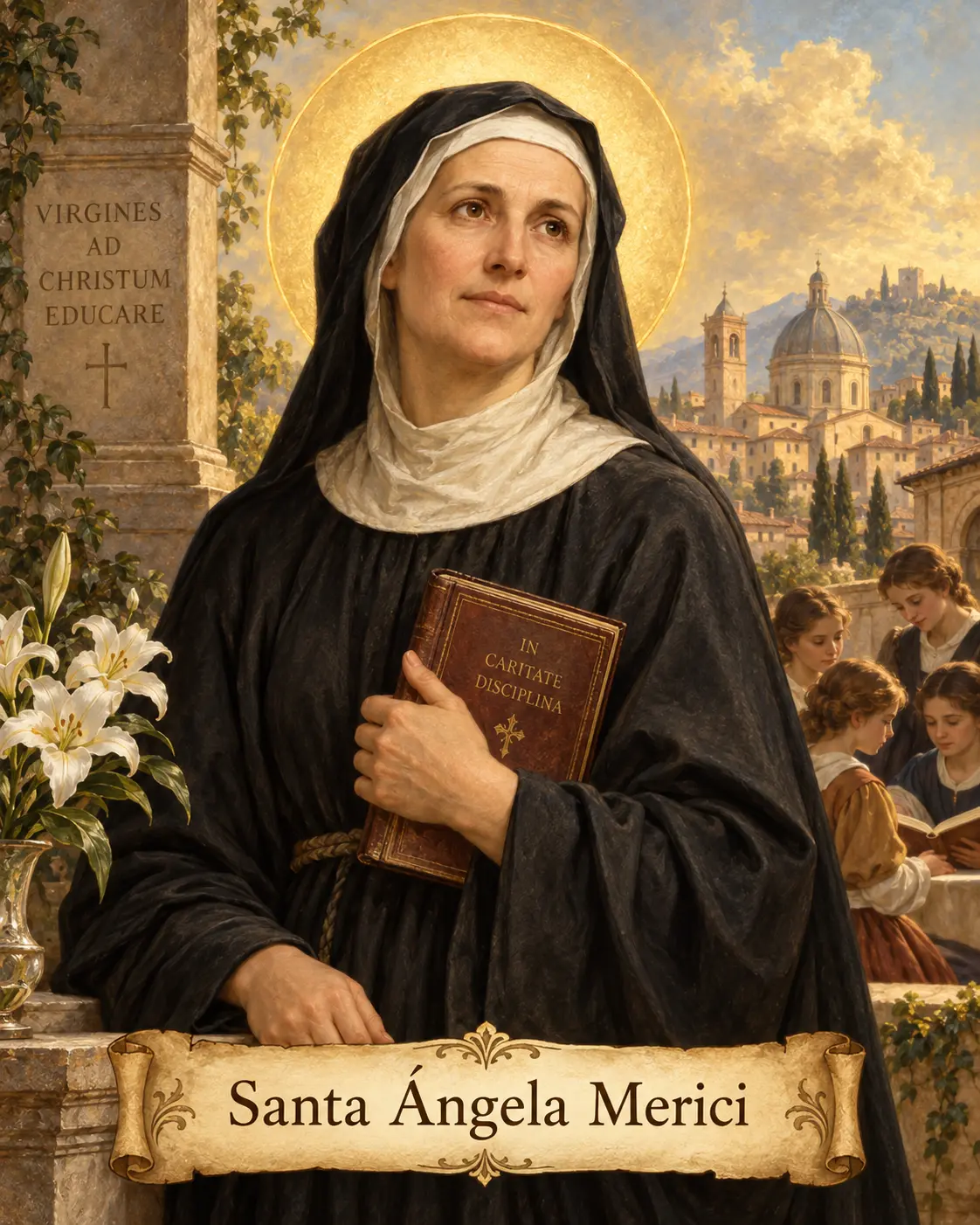 Estampa devocional de Santa Ángela Merici