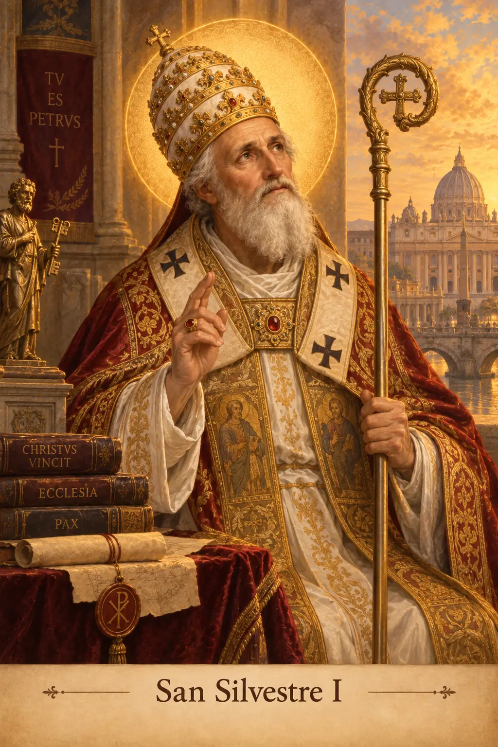 Estampa devocional de San Silvestre I, papa