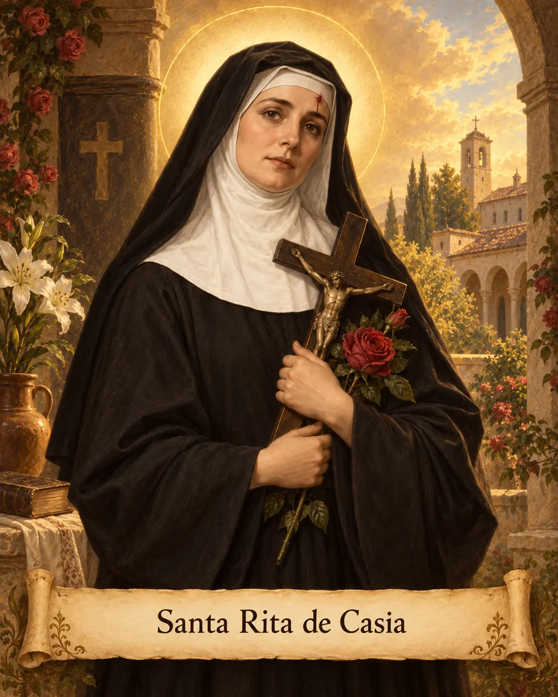 Estampa devocional de Santa Rita de Casia