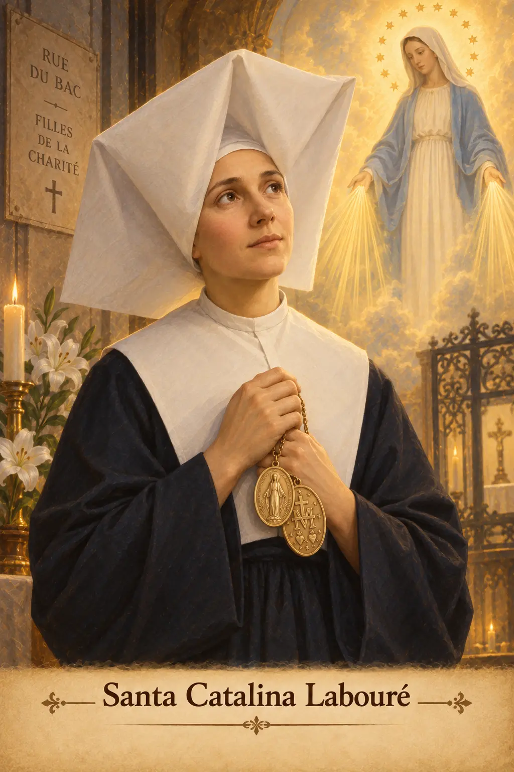Estampa devocional de Santa Catalina Labouré
