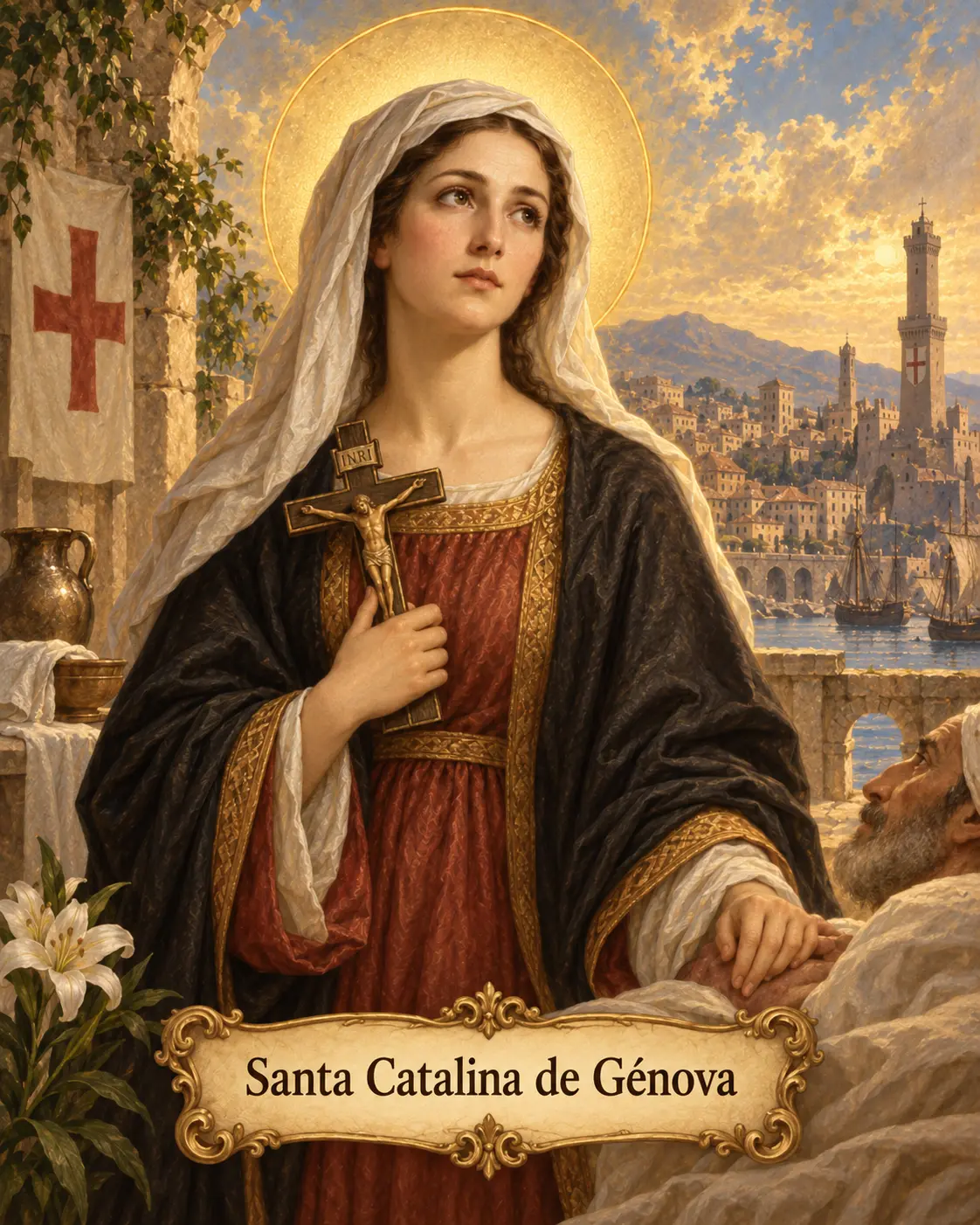 Estampa devocional de Santa Catalina de Génova