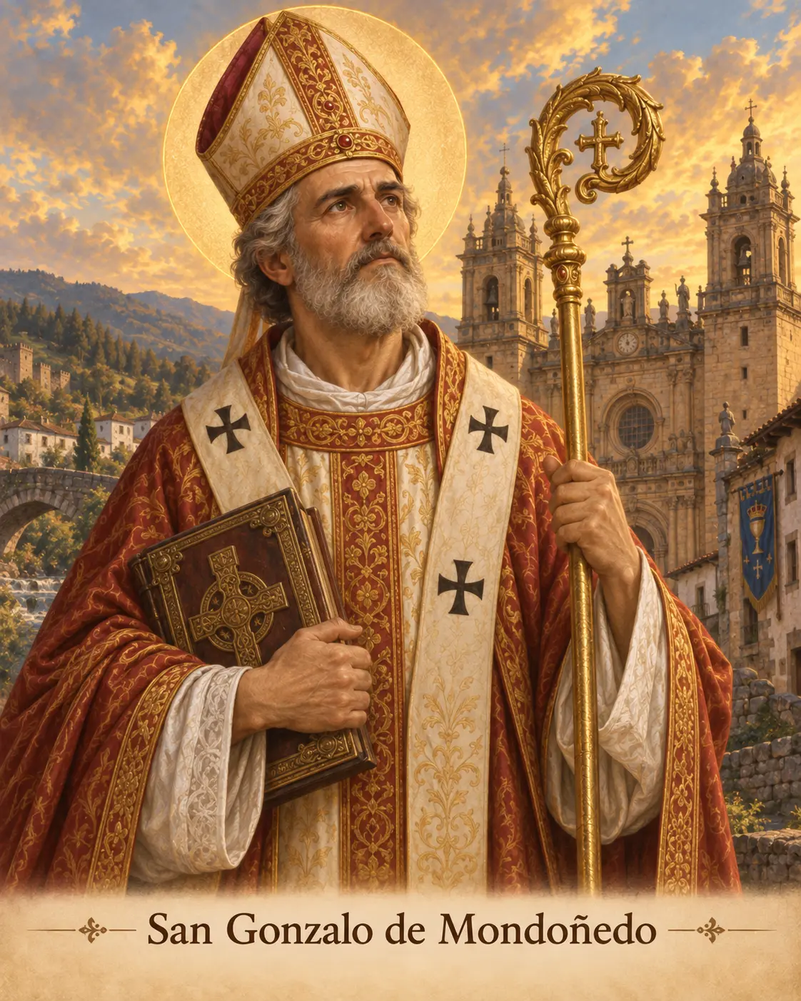 Estampa devocional de San Gonzalo de Mondoñedo