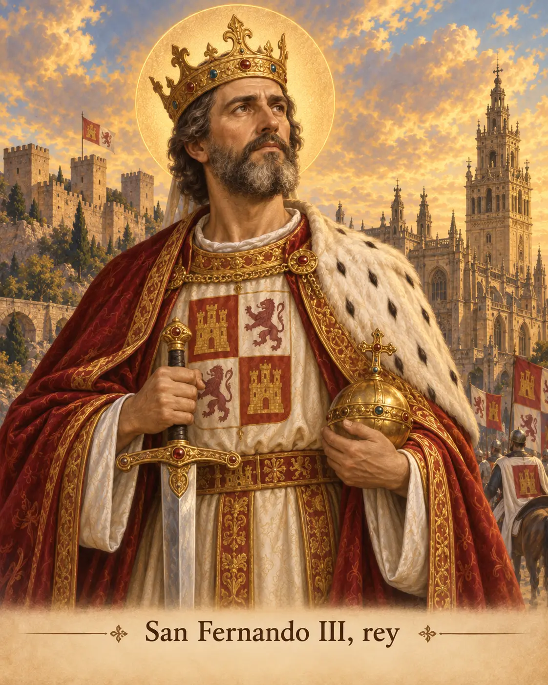 Estampa devocional de San Fernando III, rey