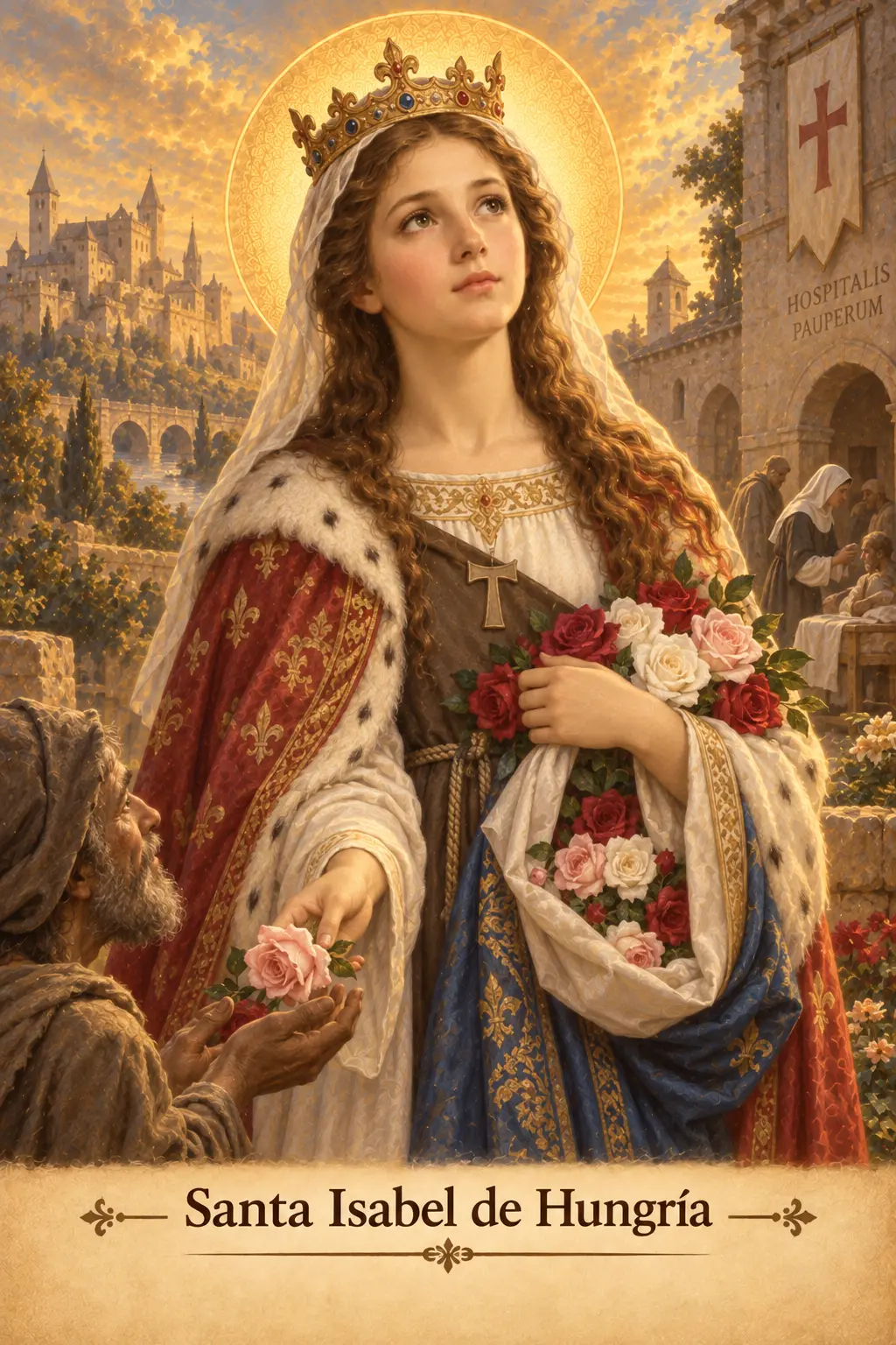 Estampa devocional de Santa Isabel de Hungría