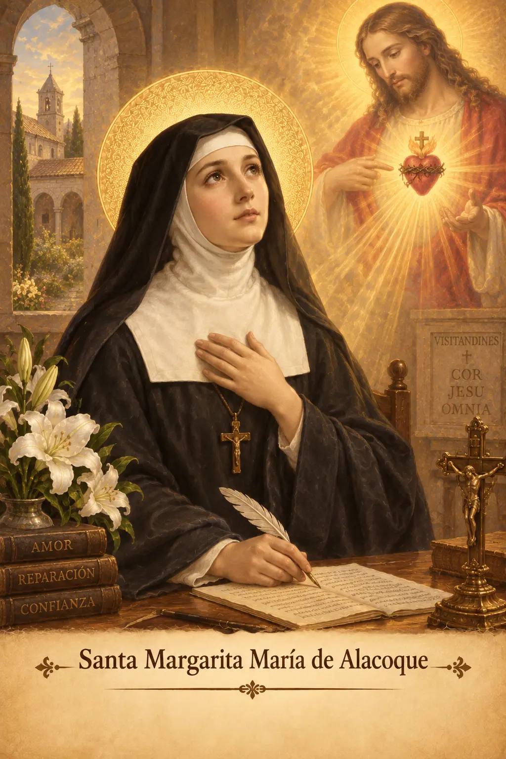 Estampa devocional de Santa Margarita María de Alacoque