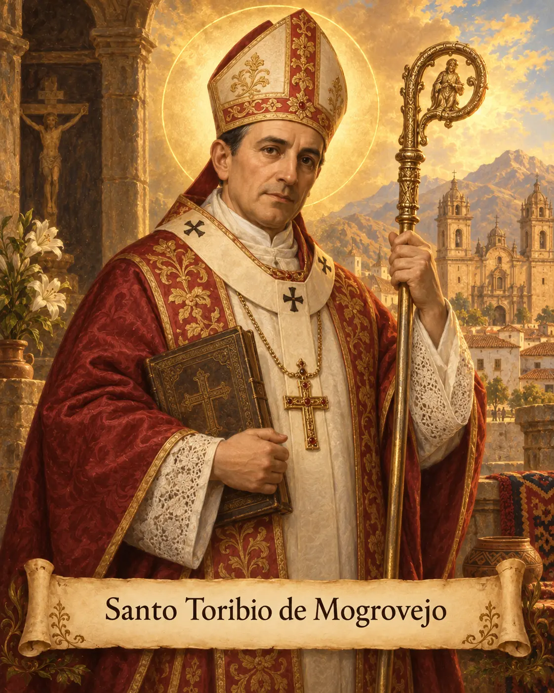 Estampa devocional de Santo Toribio de Mogrovejo