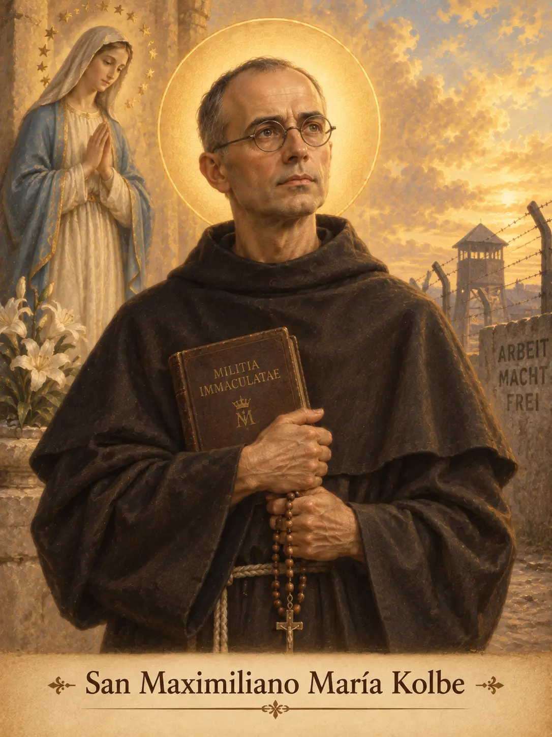 Estampa devocional de San Maximiliano María Kolbe