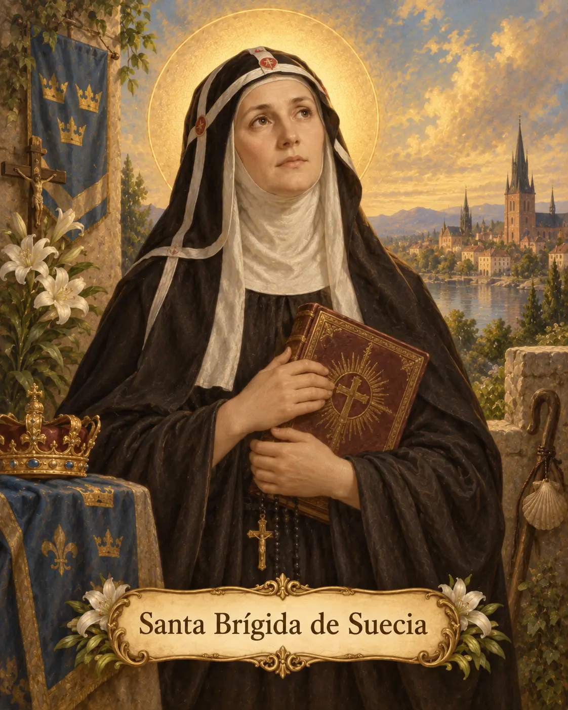 Estampa devocional de Santa Brígida de Suecia