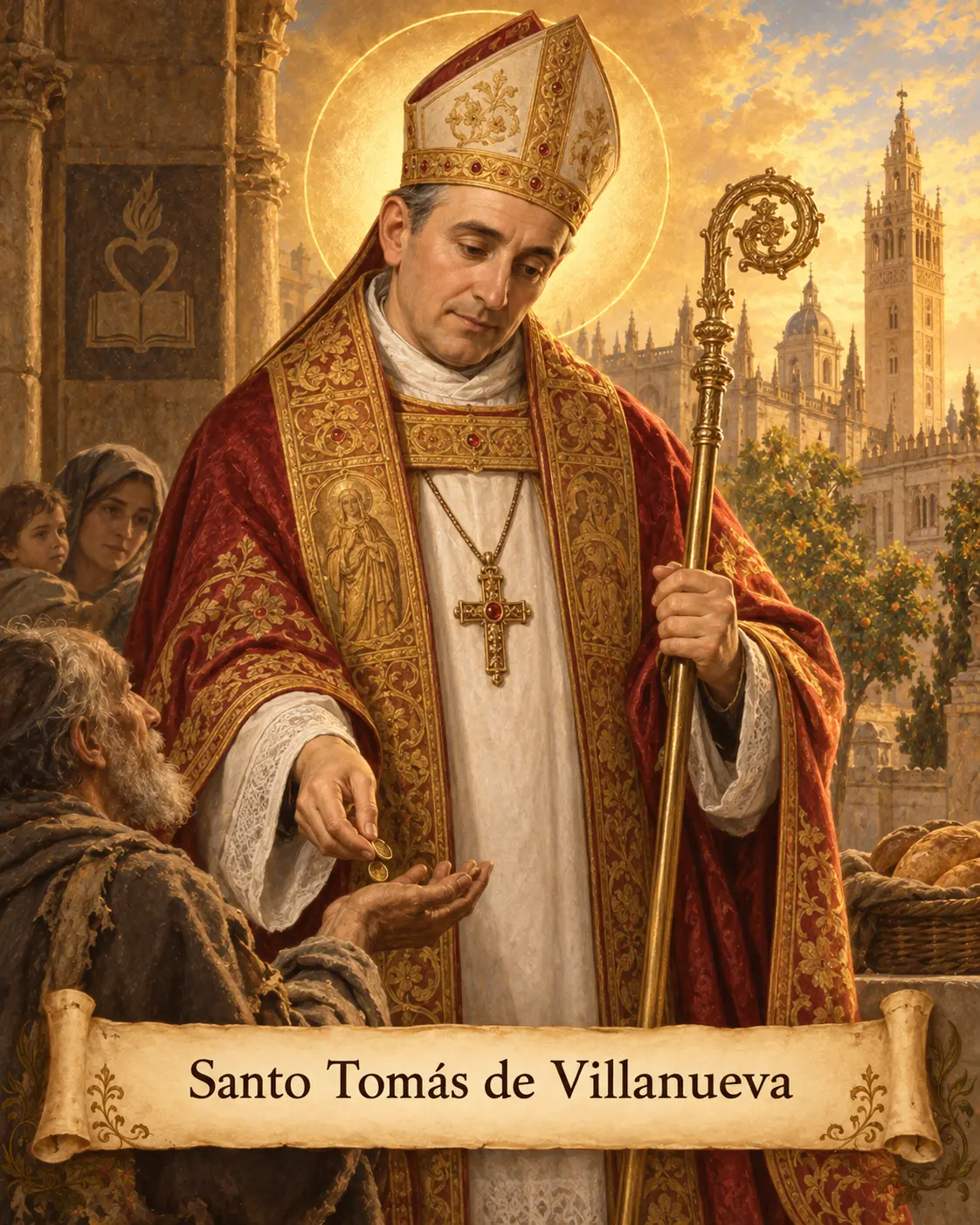 Estampa devocional de Santo Tomás de Villanueva