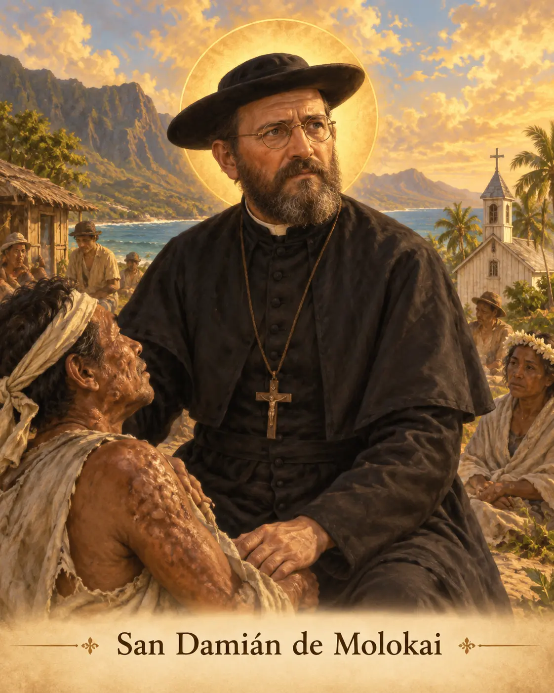 Estampa de San Damián de Molokai