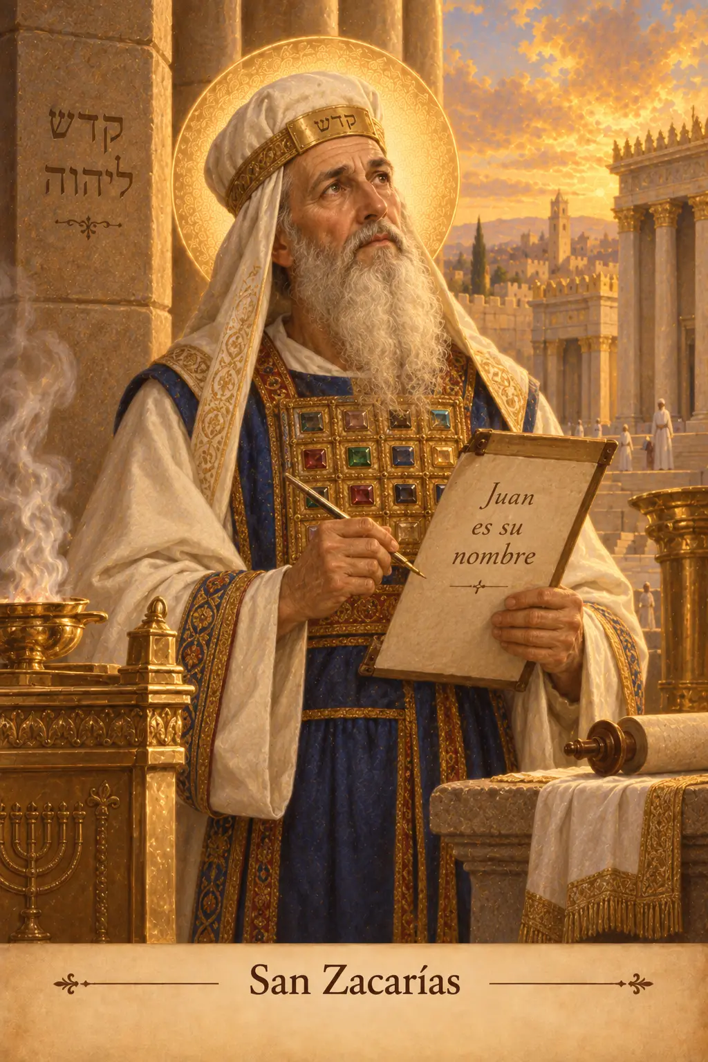 Estampa devocional de San Zacarías, padre de San Juan Bautista
