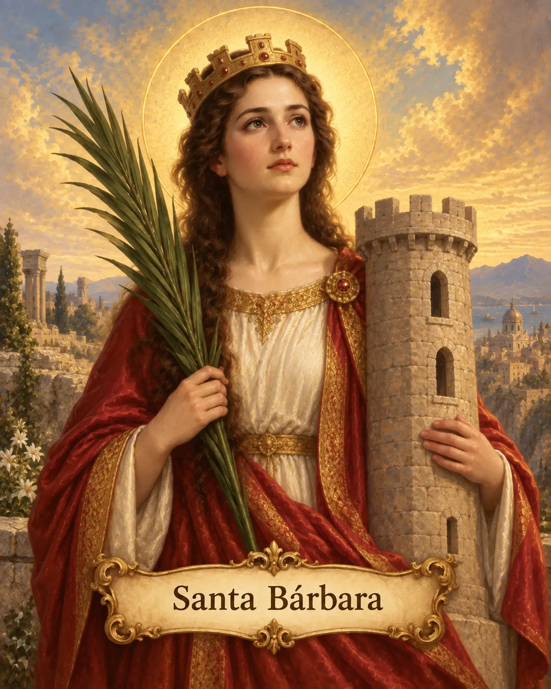 Estampa devocional de Santa Bárbara