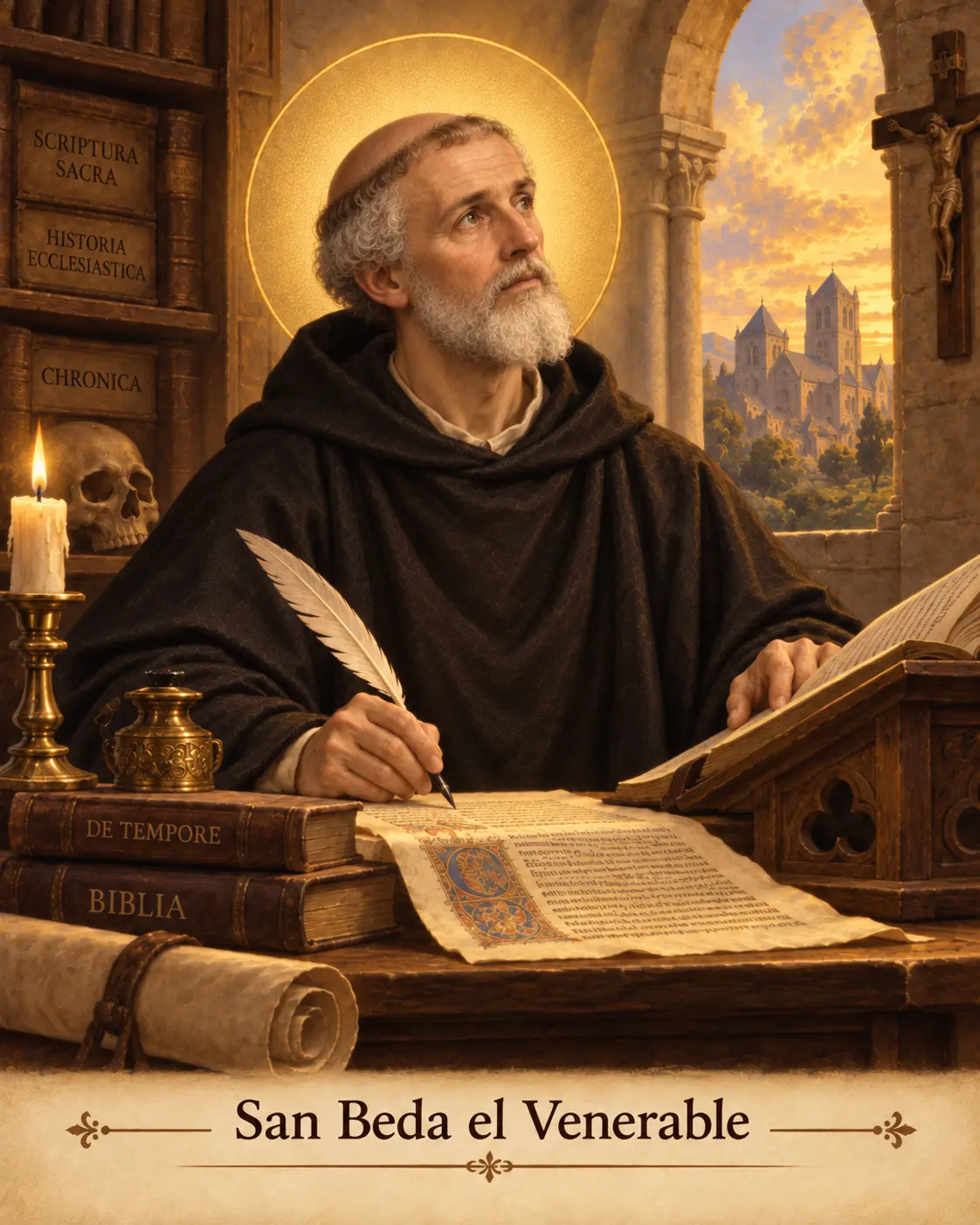 Estampa de San Beda el Venerable