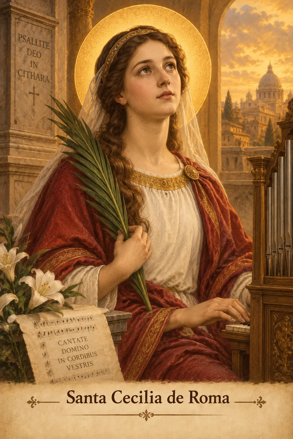 Estampa devocional de Santa Cecilia de Roma