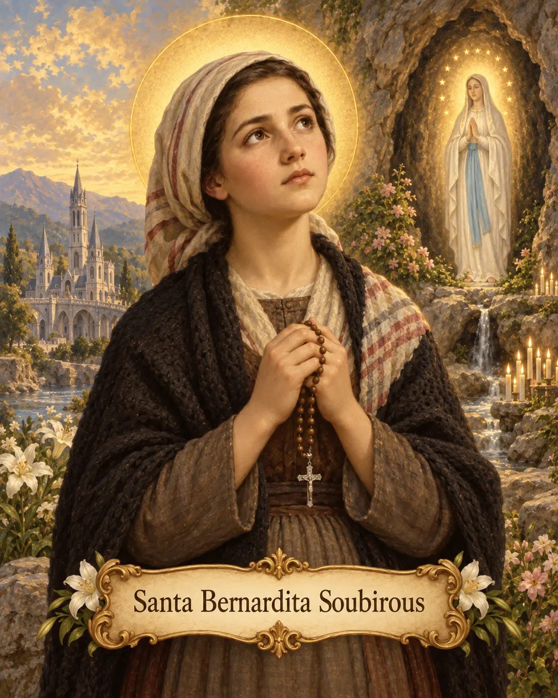 Estampa devocional de Santa Bernardita Soubirous