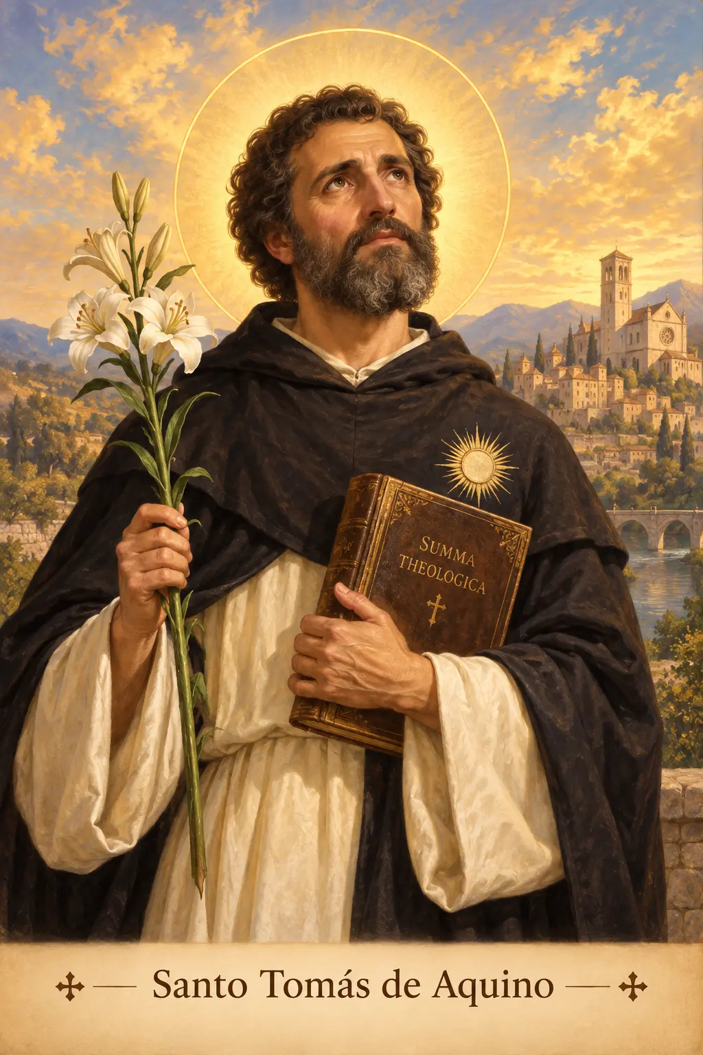 Estampa devocional de Santo Tomás de Aquino
