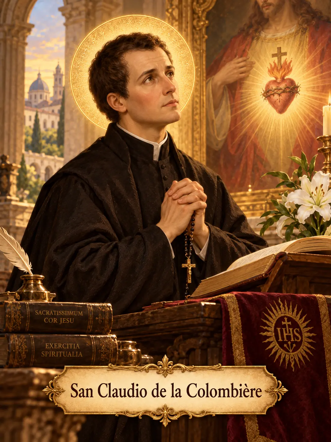 San Claudio de la Colombière orando ante el Sagrado Corazón